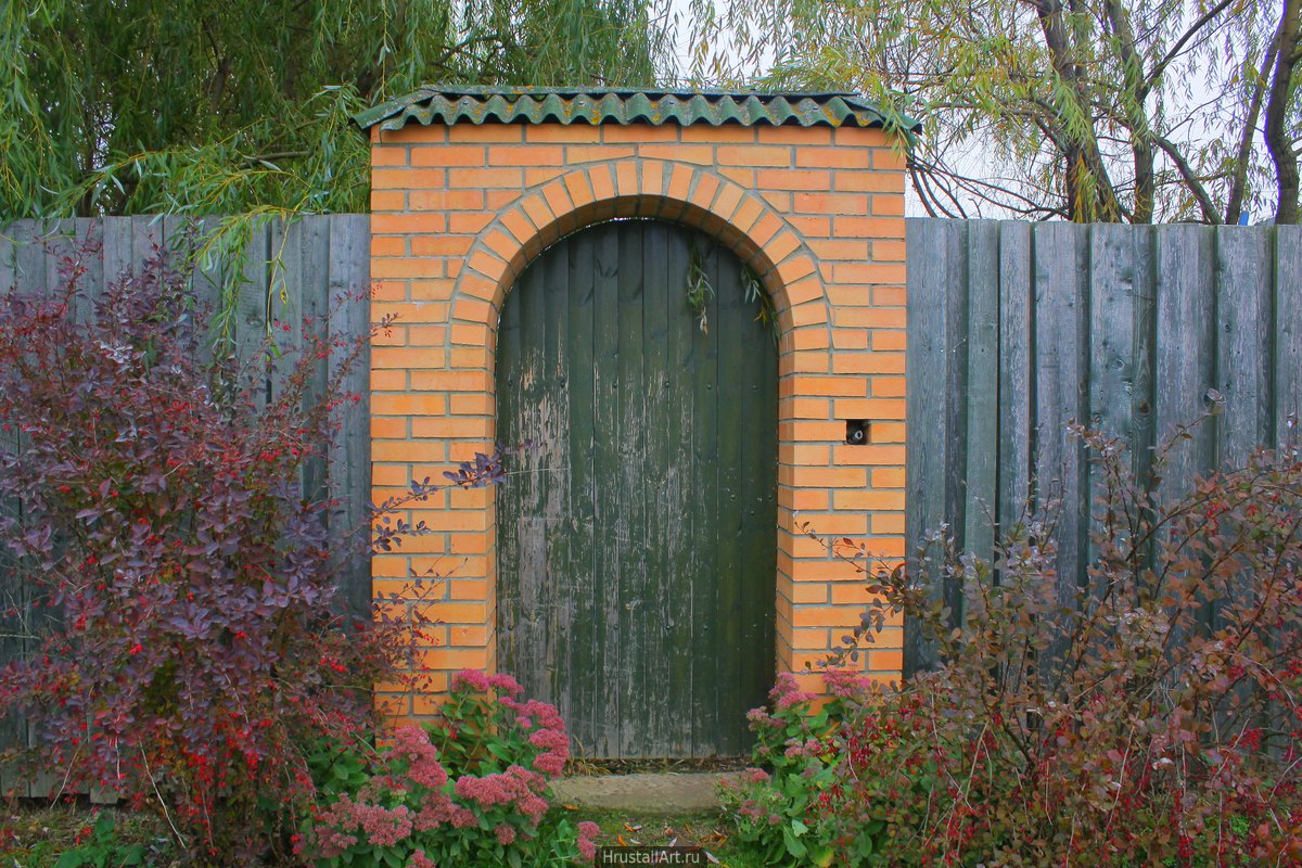 Фотография, заросшая дверь в сад.